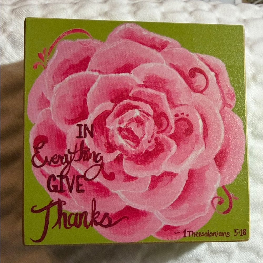 Blossom Block 🌸 Pink Floral Inspirational Wood Block | Hand-painted | 3” x 3”